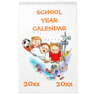 Orange Single Page School Year Calendar Kids Kalender