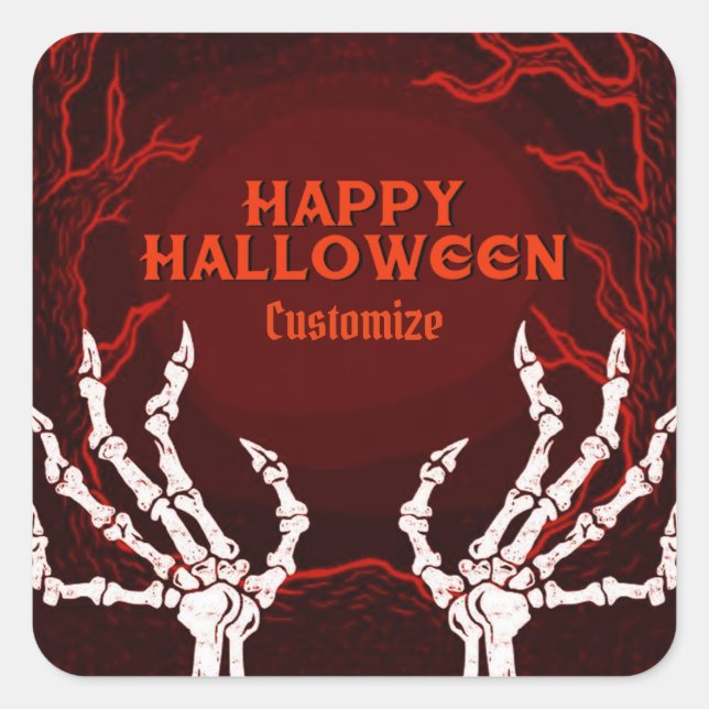 Orange Skeleton Hands Quadratischer Aufkleber (Vorderseite)