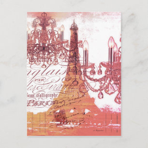 orange Skript Kronleuchter Paris Eiffelturm Postkarte