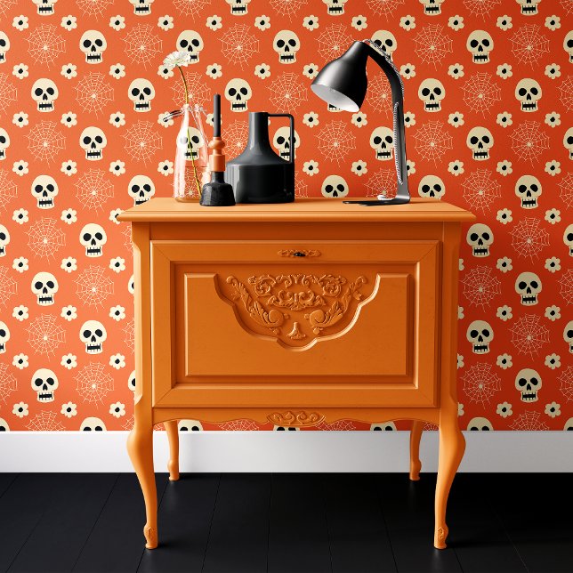 Orange Skull and Spider WebHalloween Tapete (Von Creator hochgeladen)