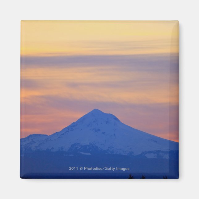 Orange Sky Snow Capped Blue Mountain Magnet (Vorne)