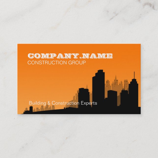 Orange Skyline Construction Business Card Visitenkarte (Vorderseite)