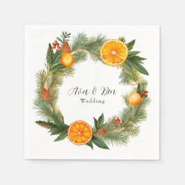 Orange Slice Green Pine Needles Wedding Serviette