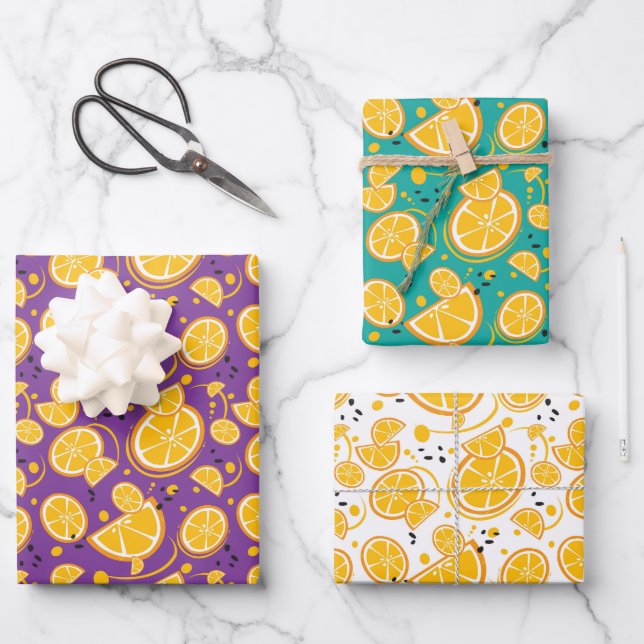 Orange Slices Citrus Sweet Fruit Design Muster Geschenkpapier Set (Vorderseite)
