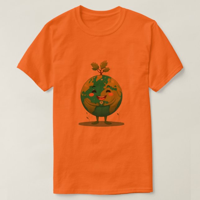 Orange Smiley Earth T-Shirt - Grüne Hoffnung (Design vorne)