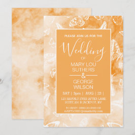 Orange Smokey Marble Butterflies Hochzeit Einladung