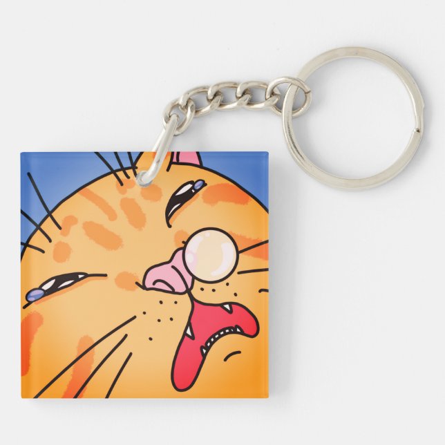 Orange Sneezing Cat Funny and Love Text Schlüsselanhänger (Rückseite)