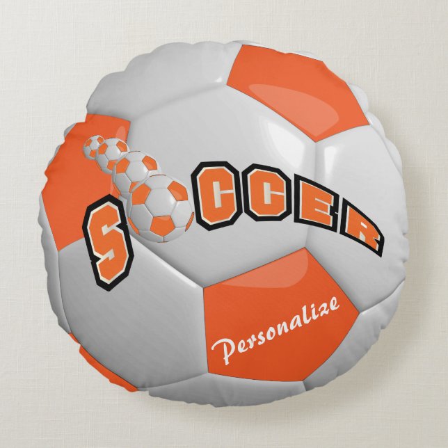 Orange Soccer Ball | DIY Name Rundes Kissen (Vorderseite)
