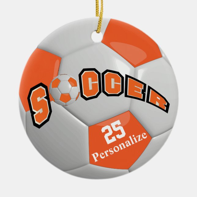 Orange Soccer Ball | Personalisieren Keramikornament (Vorne)