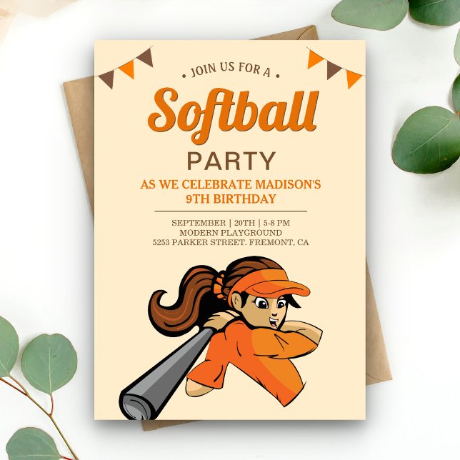 Orange Softball Birthday Party Einladung (Von Creator hochgeladen)