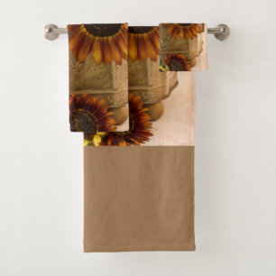 Orange Sonnenblumen im Zinn-Korb Badhandtuch Set