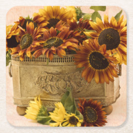 Orange Sonnenblumen im Zinn-Korb Rechteckiger Pappuntersetzer