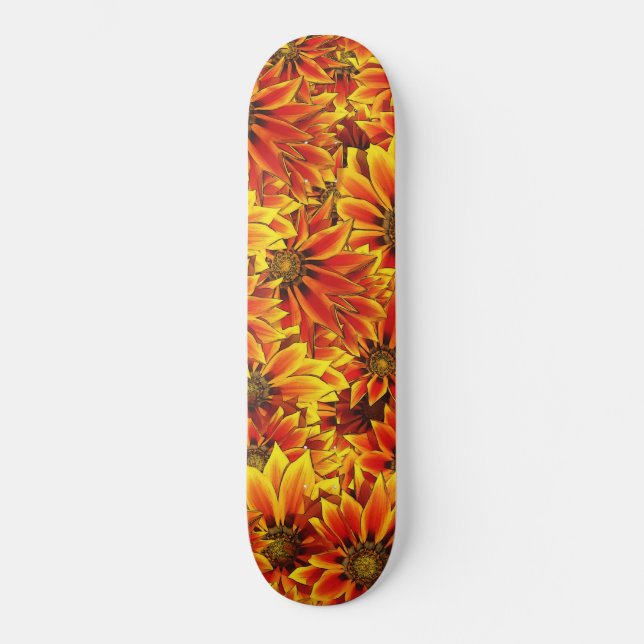 Orange Sonnenblumen Skateboard (Vorderseite)
