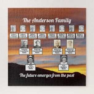 Orange Sonnenuntergang hinter den Bergen Familienb Puzzle