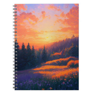 Orange Sonnenuntergang über einem majestätischen W Notizblock