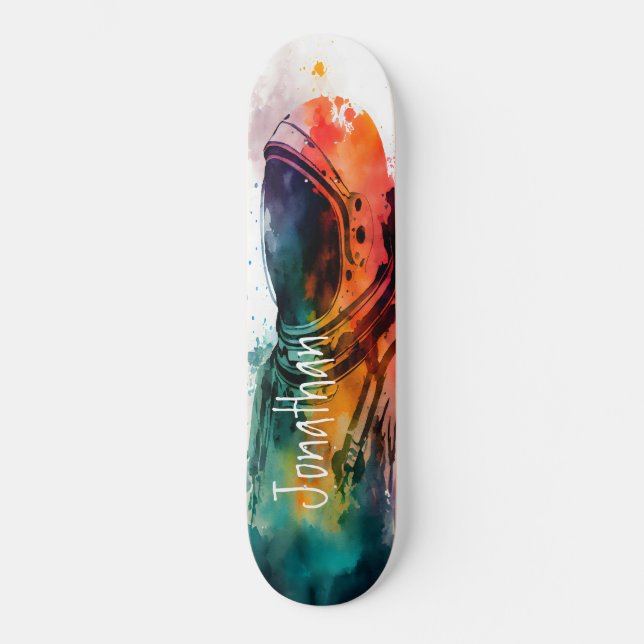 Orange Spaceman Thema Skateboard (Vorderseite)