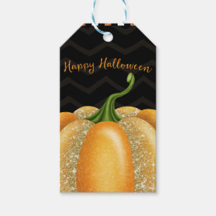 Orange Sparkle Kürbis Halloween Geburtstagsfeier Geschenkanhänger