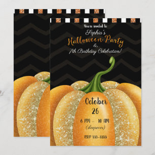 Orange Sparkle Pumpkin Halloween Geburtstagsparty Einladung
