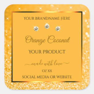 Orange Sparkling Glitzer Product Labels Diamonds Quadratischer Aufkleber