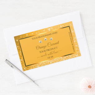 Orange Sparkling Glitzer Product Labels Diamonds Rechteckiger Aufkleber