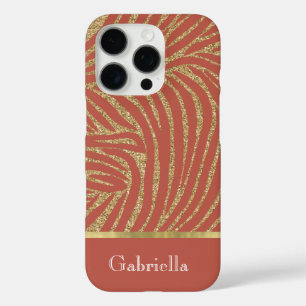 Orange Spice Gold Glitzer Zebra iPhone 16 Pro Hülle