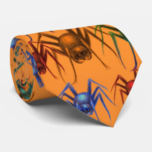 Orange Spider Pattern Spooky Funny Halloween Krawatte