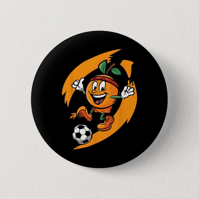 Orange spielt Fußball  Button (Vorderseite)