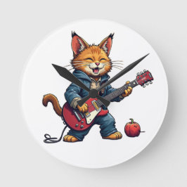 Orange spielt Gitarre Runde Wanduhr