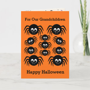 Orange Spinnen Frohes Halloween Enkelkinder Karte