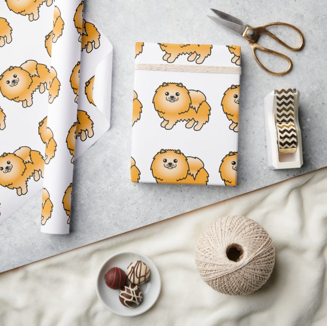 Orange Spitz Niedlich Cartoon Dog Muster Geschenkpapier (Kunsthandwerk)