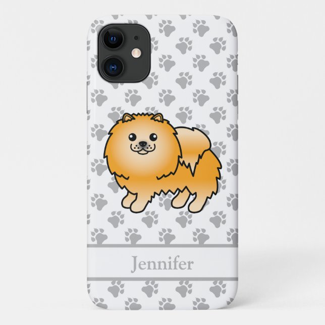 Orange Spitz Niedlich Cartoon Dog & Name Case-Mate iPhone Hülle (Rückseite)