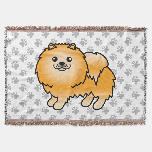 Orange Spitz Niedlich Cartoon Dog & Paws Decke (Vorderseite)