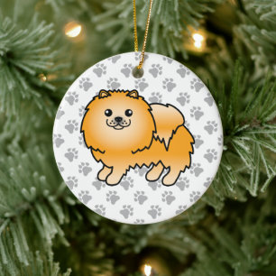 Orange Spitz Niedlich Cartoon Dog & Paws Keramik Ornament