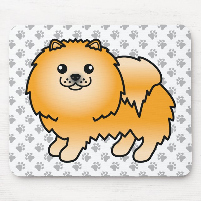 Orange Spitz Niedlich Cartoon Dog & Paws Mousepad (Vorne)