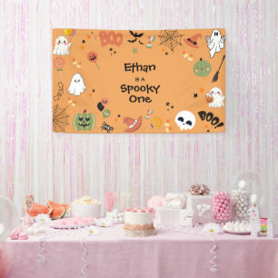 Orange Spooky Ein Niedliches Halloween 1. Geburtst Banner