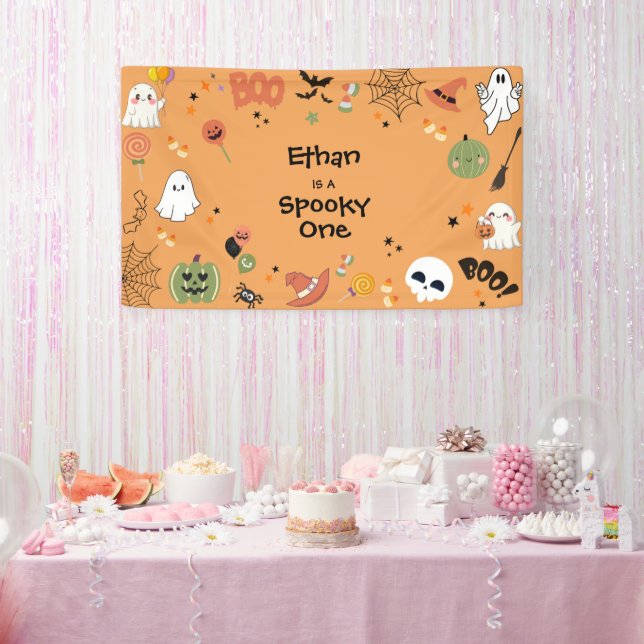 Orange Spooky Ein Niedliches Halloween 1. Geburtst Banner (Party)
