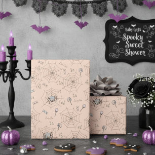 Orange Spooky Niedliche Babyspinnen, Webs & Bonbon Geschenkpapier