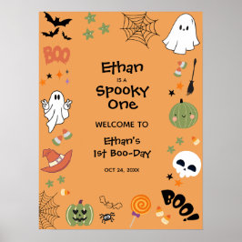 Orange Spooky One Halloween 1st Birthday Welcome Poster