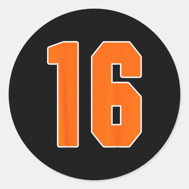 Orange Sports Number 16 Jersey Uniform Player Fan  Runder Aufkleber (Vorderseite)