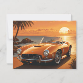 Orange Sportscar Sunset Tropical Beach Postkarte