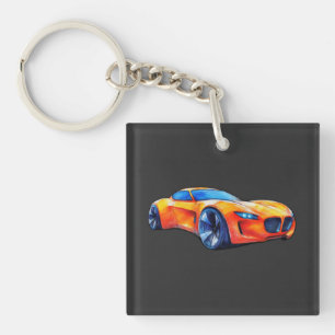 Orange Sportwagen-Konzept Bleistiftskizze Schlüsselanhänger