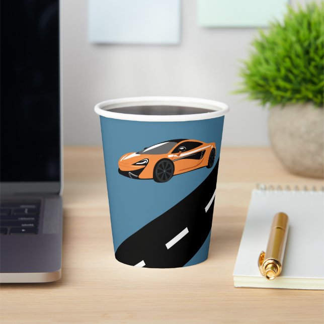 Orange Sportwagen Pappbecher (InSitu)