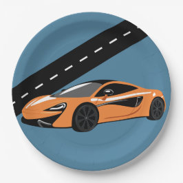 Orange Sportwagen Pappteller