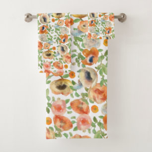 Orange Spring Flowers Badhandtuch Set