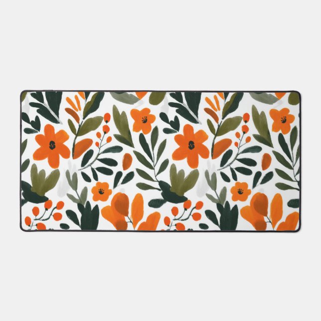 Orange Spring Flowers Botanical Pattern Floral Schreibtischunterlage (Vorderseite)