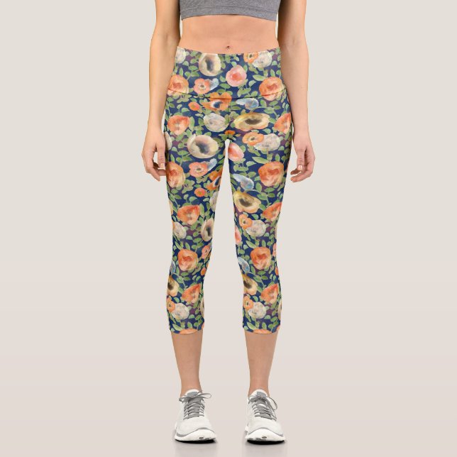 Orange Spring Flowers Capri Leggings (Vorderseite)