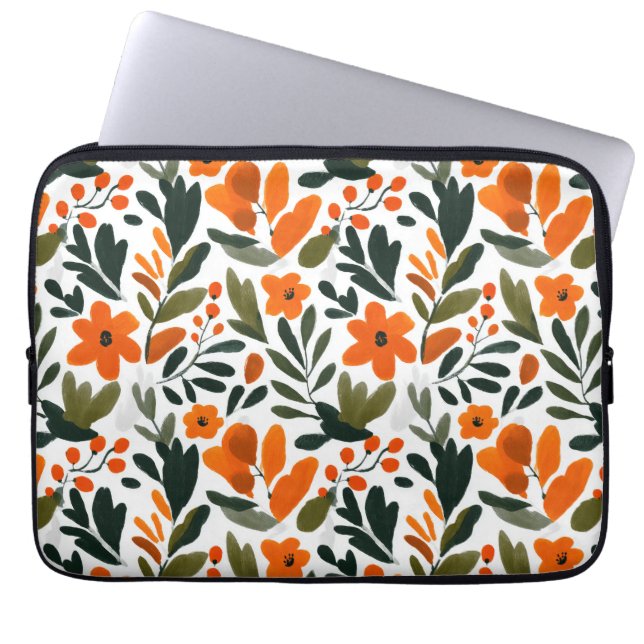 Orange Spring Flowers Elegant Chic Floral Pattern  Laptopschutzhülle (Vorderseite)
