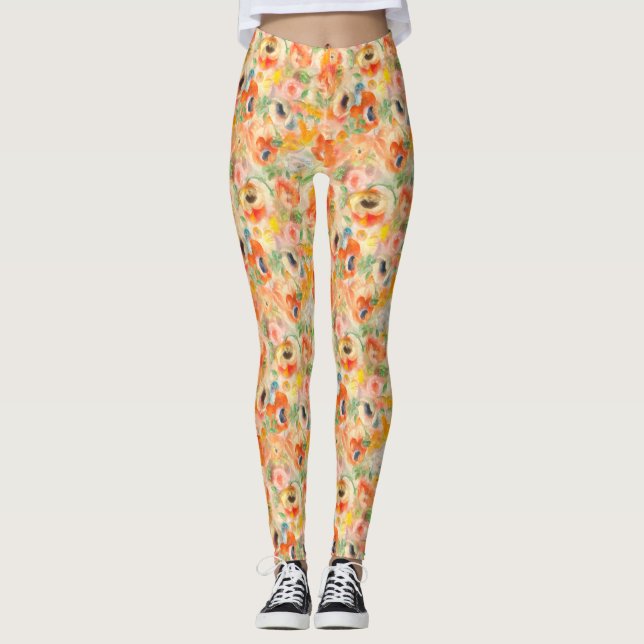 Orange Spring Flowers Leggings (Vorderseite)