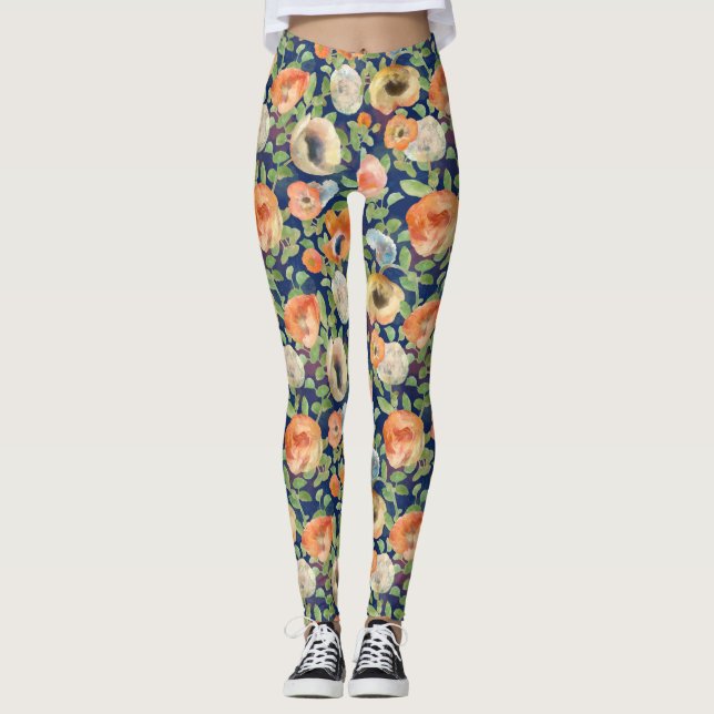 Orange Spring Flowers Leggings (Vorderseite)