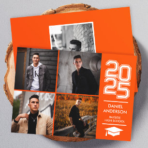 Orange Square Foto Mod Varsity Abschlussankündigun Einladung